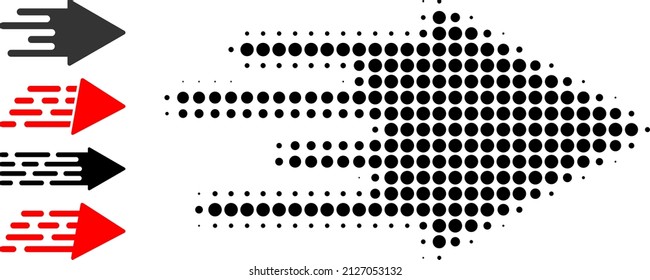 Schnelles Halbton-Symbol und andere Symbole. Vektor-Halftone Muster von schnellen Pfeil-Symbol gebildet aus runden Pixel.
