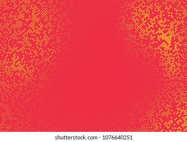 Dotted halftone red background with yellow polka dot. Vector illustration
