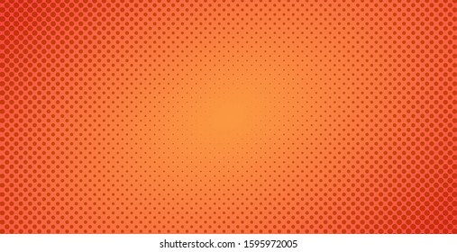 Dotted halftone red orange background or pop art gradient backdrop vector illustration, horizontal background with dots texture as retro effect