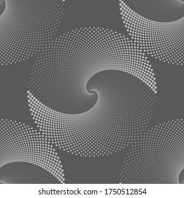 Dotted Halftone seamless Vector Spiral Pattern or Texture. Stipple Dot Backgrounds with Black Circles