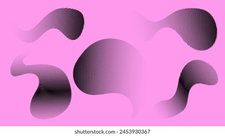 Formas de semitonos punteados. Formas líquidas Abstractas, efecto de onda, conjunto de ondas de textura de gradiente punteado. Gráfico de semitonos.