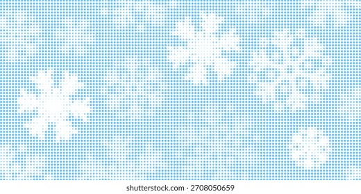 Fondo de copo de nieve de semitono punteado, temporada de nieve de invierno estilo de revista vintage de textura grunge retro. Elemento de collage monocromático para Navidades de diseño de medios mixtos decoración de año nuevo arte pop. Vector