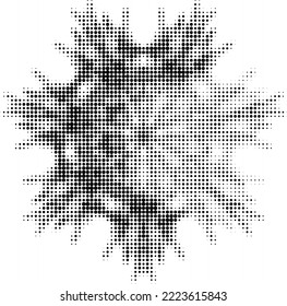 Dotted halftone snowflake or mandala with lightened sector for copy text. Vector.
