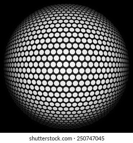 Dotted halftone sphere. Retro party background with disco ball