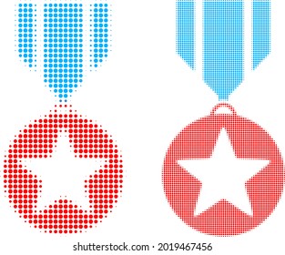 Dotted halftone star medal icon. Vector halftone concept of star medal icon constructed of spheric points.