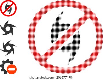 Dotted halftone stop cyclone icon, and source icons. Vector halftone pattern of stop cyclone icon composed of circle items.