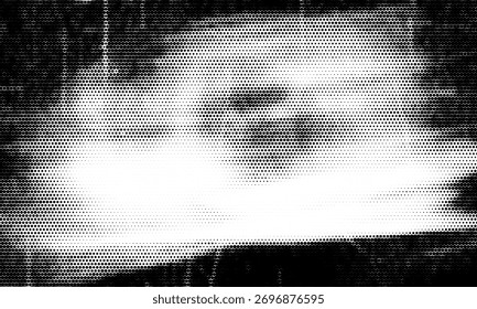 Dotted halftone texture background. Black and white pop art gradient overlay. Fading grunge gritty noise wallpaper. Weathered pixelated comic backdrop. Vector bitmap subtle vanishing surface retro
