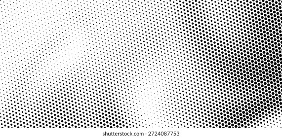 Fondo de textura de semitono punteado. Superposición de degradado de arte pop en blanco y negro. Fondo de pantalla gritty ruidoso de grunge que se desvanece. Telón de fondo de cómic pixelado erosionado. Superficie de desvanecimiento sutil de mapa de bits de Vector