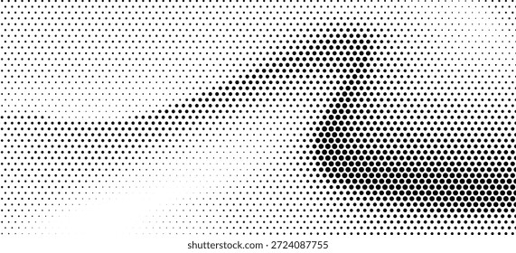 Dotted halftone texture background. Black and white pop art gradient overlay. Fading grunge gritty noise wallpaper. Weathered pixelated comic backdrop. Vector bitmap subtle vanishing surface
