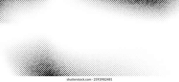 Dotted halftone texture background. Monochrome pop art gradient overlay. Vanishing grunge gritty noise wallpaper. Weathered pixelated raster comic backdrop. Vector bitmap fading subtle surface