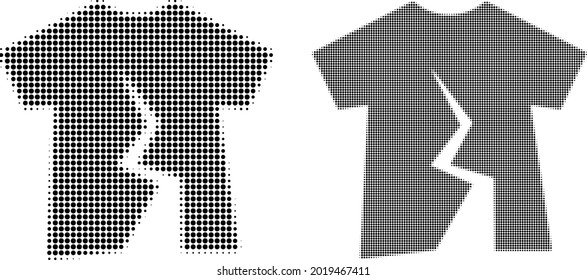 Dotted halftone torn t-shirt icon. Vector halftone concept of torn t-shirt icon done of spheric items.