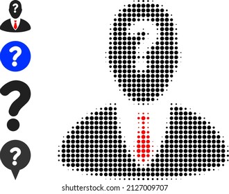 Icono de patrón desconocido de medio tono y iconos originales. Composición de semitono vectorial del icono de patrón desconocido hecho de píxeles de círculo.