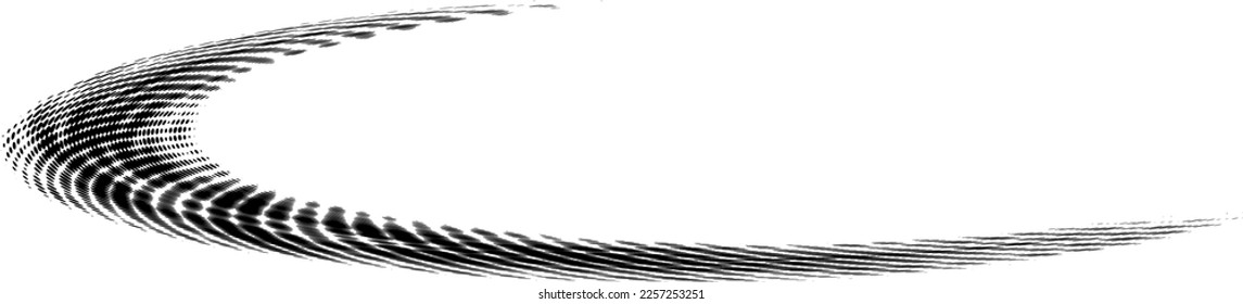 Dotted halftone vector half rim with spiral or thread elements. Vector.