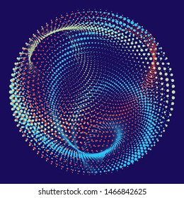 Dotted Halftone Vector Spiral Color Pattern or Texture. Stipple Dot Backgrounds with Black Circles 