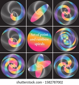 Dotted Halftone Vector Spiral Color Pattern or Texture. Stipple Dot Backgrounds with white Circles