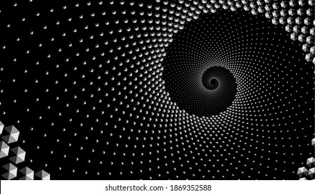 Patrón de color espiral vectorial de semitono con puntos o textura. Fondos de puntos rígidos con hexagones