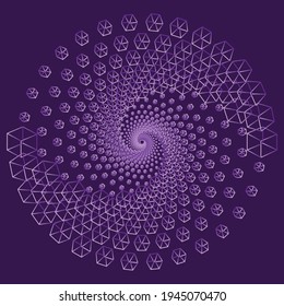 Dotted Halftone Vector Spiral Color Pattern or Texture. Stipple Dot Backgrounds with Cubes