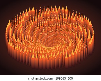 Dotted Halftone Vector Spiral fantasy image. Stipple Dot Background with burning candles