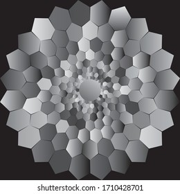 Dotted Halftone Vector Spiral Gray Pattern or Texture. Stipple Dot Backgrounds with hexagons