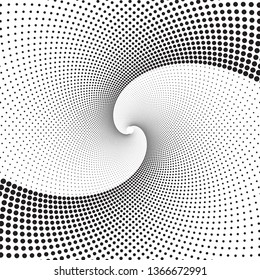 Dotted Halftone Vector Spiral Pattern or Texture. Stipple Dot Backgrounds with Black Circles