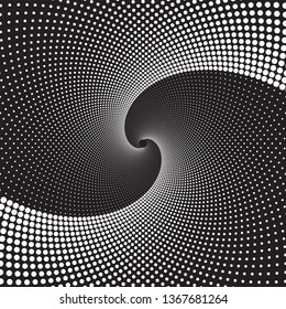 Dotted Halftone Vector Spiral Pattern or Texture. Stipple Dot Backgrounds with Black Circles