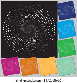 Dotted Halftone Vector Spiral Pattern or Texture. Stipple Dot Backgrounds with Black Circles