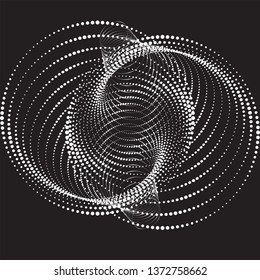 Dotted Halftone Vector Spiral Pattern or Texture. Stipple Dot Backgrounds with Black Circles
