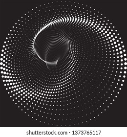 Dotted Halftone Vector Spiral Pattern or Texture. Stipple Dot Backgrounds with Black Circles