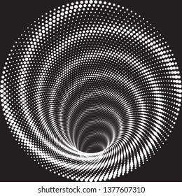 Dotted Halftone Vector Spiral Pattern or Texture. Stipple Dot Backgrounds with Black Circles