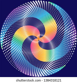 Dotted Halftone Vector Spiral Pattern or Texture. Stipple Dot Backgrounds with Black Circles