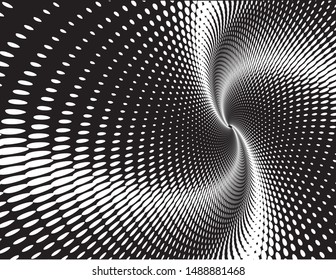Dotted Halftone Vector Spiral Pattern or Texture. Stipple Dot Backgrounds with Black Circles