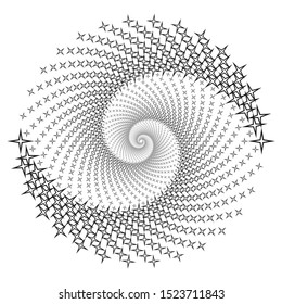Dotted Halftone Vector Spiral Pattern or Texture. Stipple Dot Backgrounds with stars