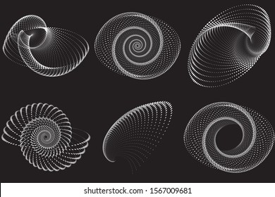 Dotted Halftone Vector Spiral Pattern or Texture. Stipple Dot Backgrounds with white Circles set