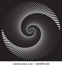 Dotted Halftone Vector Spiral Pattern or Texture. Stipple Dot Backgrounds with White Circles