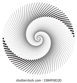 Dotted Halftone Vector Spiral Pattern or Texture. Stipple Dot Backgrounds with Black Circles