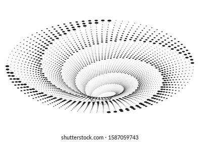 Dotted Halftone Vector Spiral Pattern or Texture. Stipple Dot Backgrounds with Black Circles