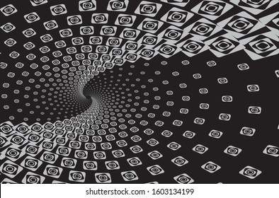 Dotted Halftone Vector Spiral Pattern or Texture. Stipple Dot Backgrounds with rectangles