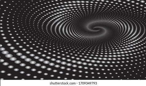 Dotted Halftone Vector Spiral Pattern or Texture. Stipple Dot Backgrounds with gray Circles
