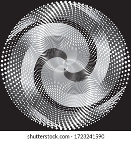 Dotted Halftone Vector Spiral Pattern or Texture. Stipple Dot Backgrounds with White Circles