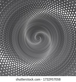 Dotted Halftone Vector Spiral Pattern or Texture. Stipple Dot Backgrounds with White Circles