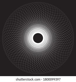 Dotted Halftone Vector Spiral Pattern or Texture. Stipple Dot Backgrounds with white Circles