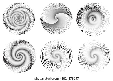 Dotted Halftone Vector Spiral Pattern or Texture. Stipple Dot Backgrounds with Circles