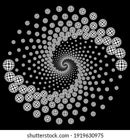 Dotted Halftone Vector Spiral Pattern or Texture. Stipple Dot Backgrounds with Spheres