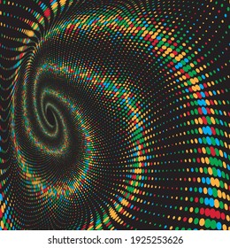 Dotted Halftone Vector Spiral Pattern or Texture. Stipple Dot Backgrounds with color Circles