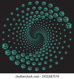 Dotted Halftone Vector Spiral Pattern or Texture. Stipple Dot Backgrounds with striped Spheres