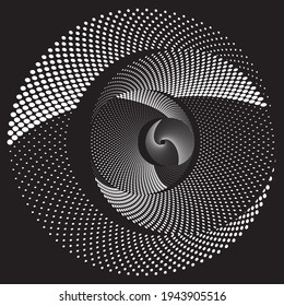 Dotted Halftone Vector Spiral Pattern or Texture. Stipple Dot Backgrounds with White Circles
