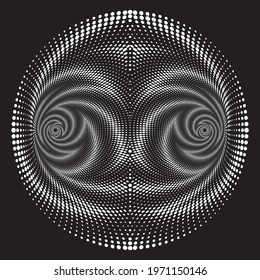 Dotted Halftone Vector Spiral Pattern or Texture. Stipple Dot Background with Ellipses