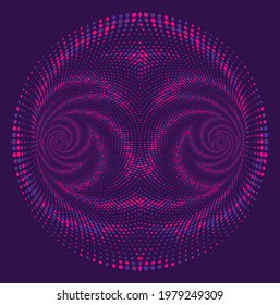 Dotted Halftone Vector Spiral Pattern or Texture. Stipple Dot Background with Pink Circles