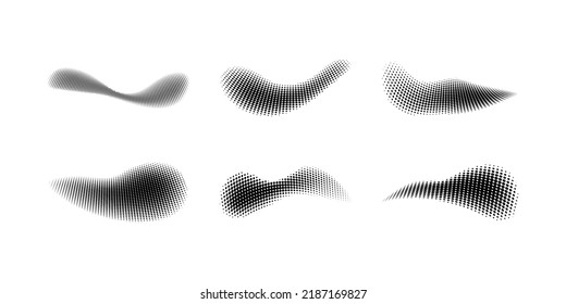 Dotted Halftone Wave Set. Wavy Vector Pattern With Dots, Decorative Design Element Collection.