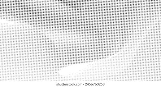 Ondas de medio tono punteadas. Formas de líquido Abstractas, efecto de onda de degradado punteado textura ondas de Vector aislado conjunto de símbolos. Ondas de puntos gráficos de semitonos.
